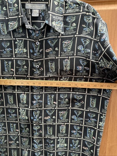 Camisa de campamento Tori Richard 100 % seda L negra abotonada bebida cóctel ingredientes - Imagen 5 de 7