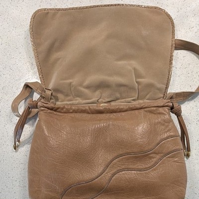 Carlo Fiori Tan Shoulder Bag Applique Strap Accent Magnetic Closure for Women