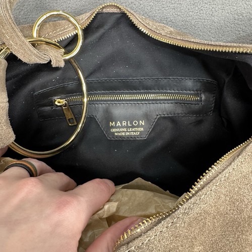 NWT Marlon Suede Slouchy Hobo Shoulder Bag XL Taupe Gold Rings - Picture 10 of 10