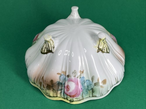 Fruit Bowl Scalloped Edge Three Footed Hand Painted Floral Roses Gold Accents - Picture 16 of 18