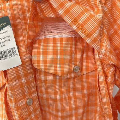 CC Filson Angler Shirt Mens Small Orange Plaid Long Sleeve Button Up Pockets - Picture 7 of 13