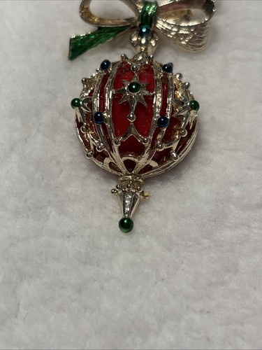 Brosche Anstecknadel Weihnachten goldfarben rund Ornament mit Schleife - Bild 2 von 5