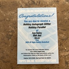 2025-26 TOPPS HOLIDAY ACE BAILEY SP RC AUTO GLITTER REDEMPTION /25. BCA-AI JAZZ