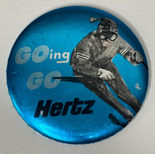 Going Go Hertz società di noleggio auto spilla pulsante posteriore 3 1/2" sci vacanza sciatore - Foto 2 di 6