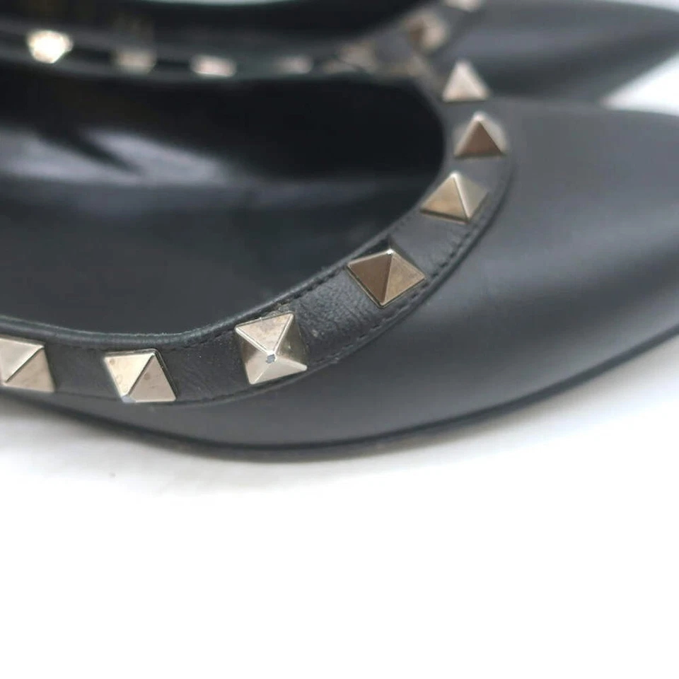 Valentino Noir Rockstud Punta Punta Ballet Pisos Cuero Negro Talla 35.5 Foto 4 de 4