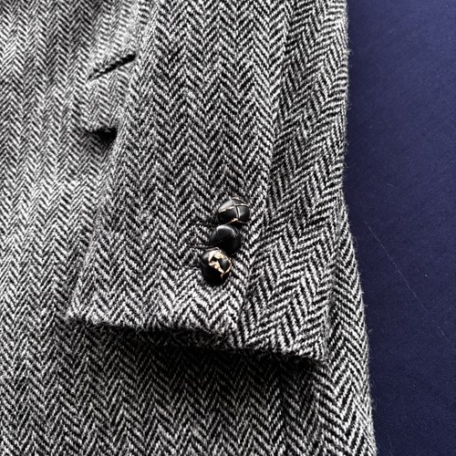 Harris Tweed Herringbone Wool Blazer 40L Handwoven Elbow Patches Sport Coat - Picture 20 of 20