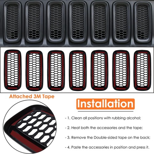 7X Front Grill Mesh Black Grille Insert Cover Guard for Jeep Renegade 2015-2018 - Picture 6 of 8