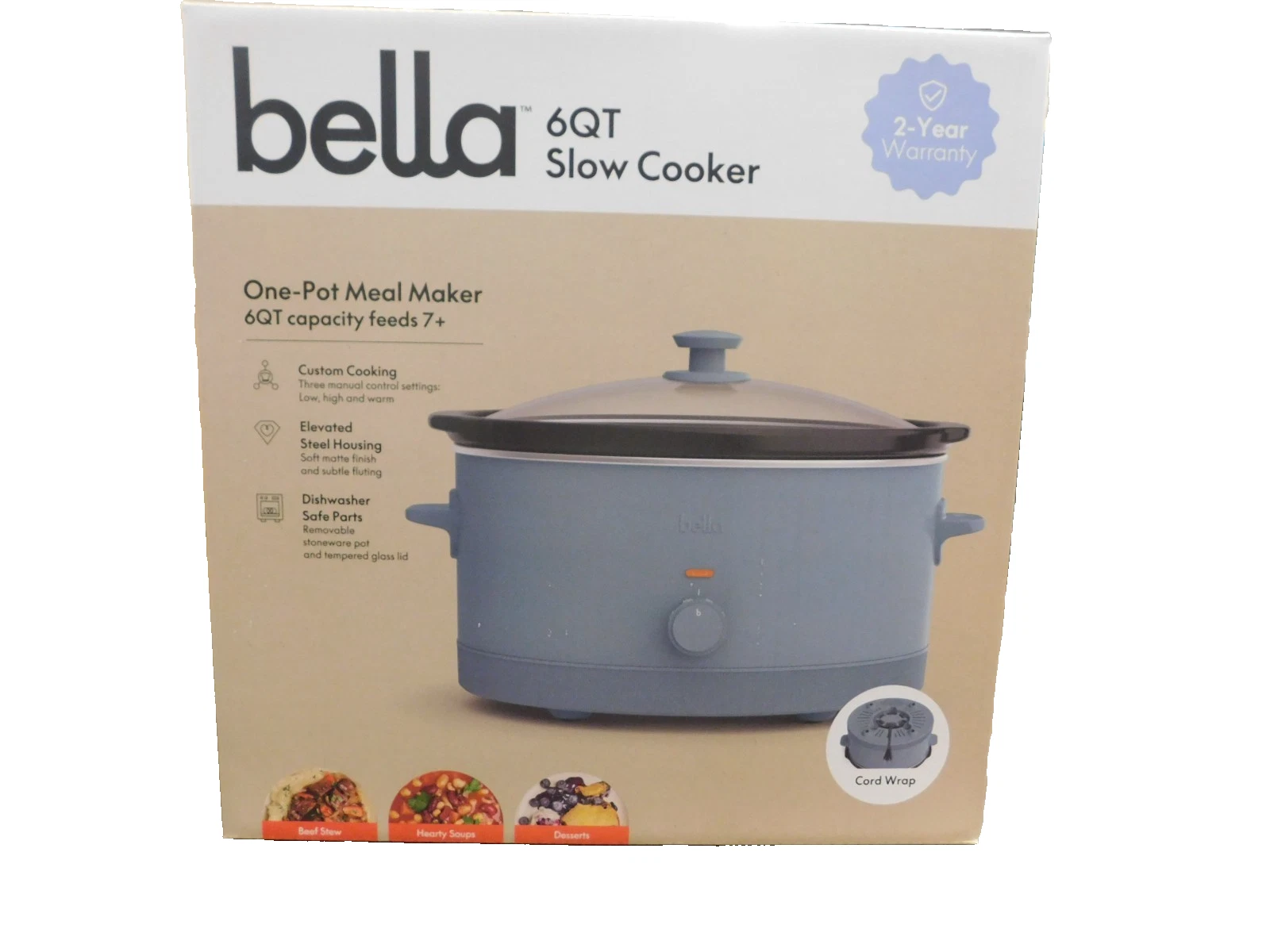 Bella 6.0 Qt Manual Slow Cooker,3 Temp Setting,Ceramic Nonstick,Stoneware Pot