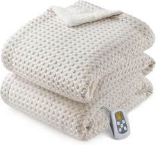 Waffle Weave Heated Blanket Electric Throw 10 Heat Settings Fast Warming