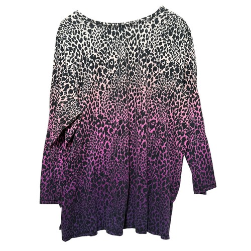 Catherines Leopard Ombre Top 1X Cotton Comfort Artsy Bold Animal Print Casual - Picture 2 of 7