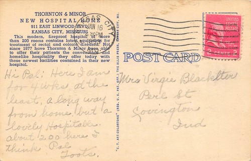 #K1752 Kansas City, Mo. POSTKARTE, THORNTON & MINOR HOSPITAL - Bild 2 von 2