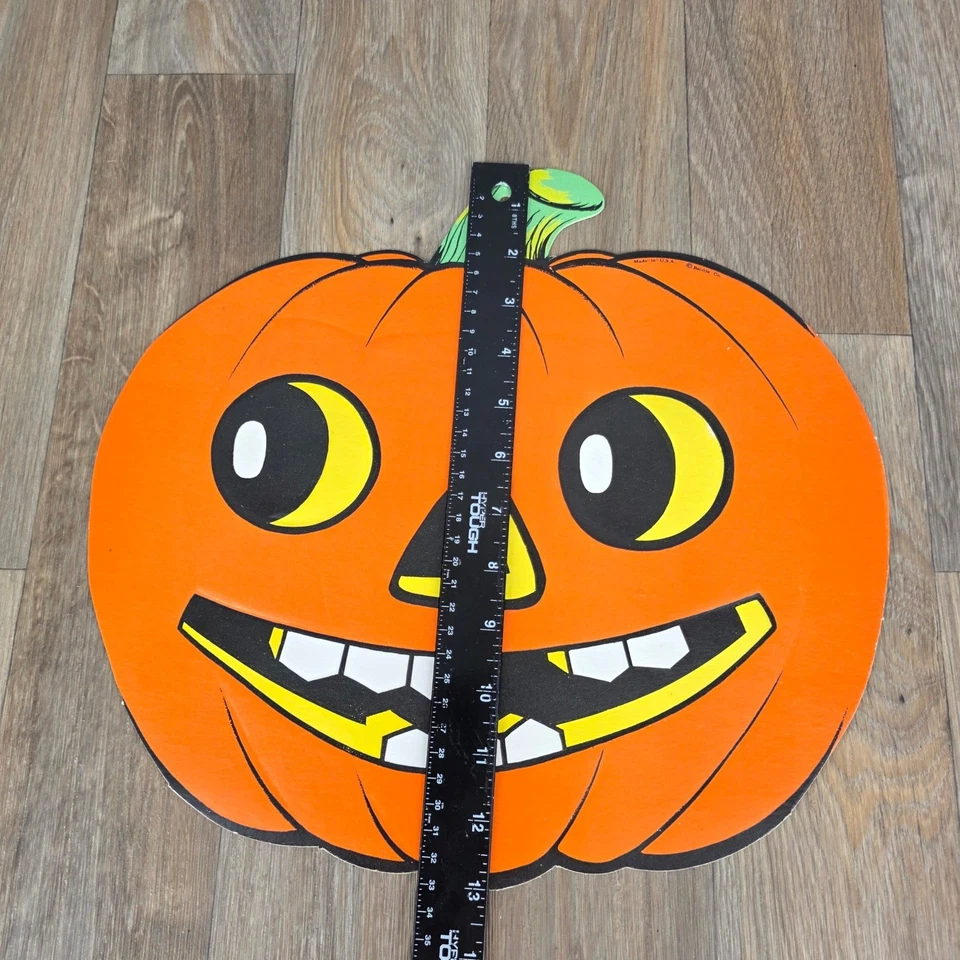 Vintage Beistle Halloween Calabaza Decoración Hecha en EE. UU. Retro Jack O Linterna Foto 3 de 4