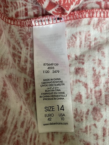 John Rocha 100% Cotton Foliage Print Short Sleeve Embellished T-shirt Top UK 14 - Picture 7 of 8