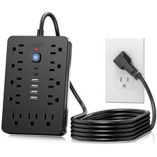 JouleLoom 6 FT Flat Plug Surge Protector Power Strip,11 Multiple 6 FT, Black