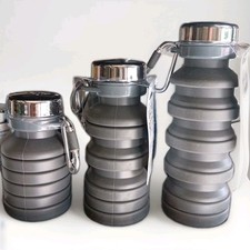 Pack Of 3 Collapsible Water Bottle On The Go 225 - 475ml Grey Silicone Joie msc 