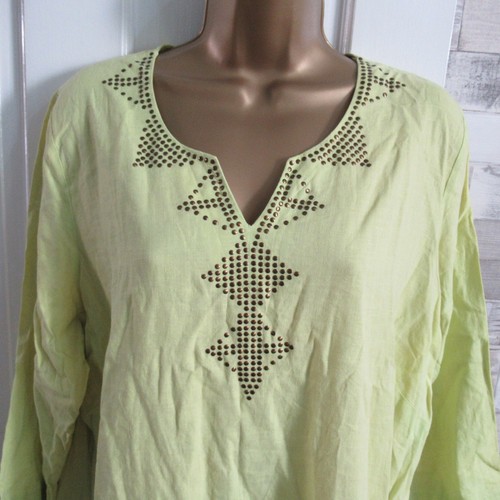 M&S ● size 20 ● neon green LINEN viscose long blouse top tunic womens ladies - Picture 6 of 9