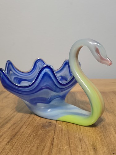 Vintage Art Glass Swan Hand Blown Murano Style Multicolored Bowl 9" Length - Picture 3 of 10