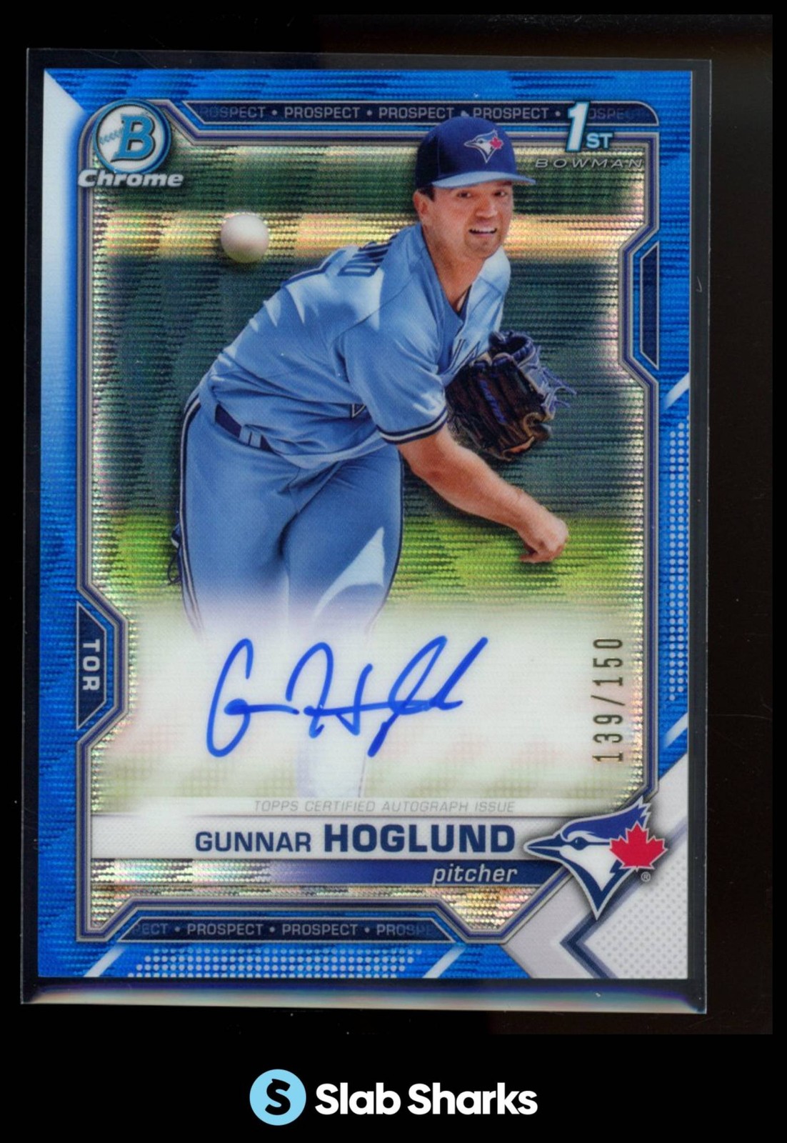 2021 BOWMAN DRAFT CHROME GUNNAR HOGLUND 1ST BOWMAN BLUE WAVE REFRACTOR AUTO /150