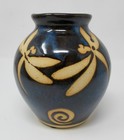 DMW Pottery Studio 5" Raku Ceramic Vase With Dragonfly & Spiral Pattern