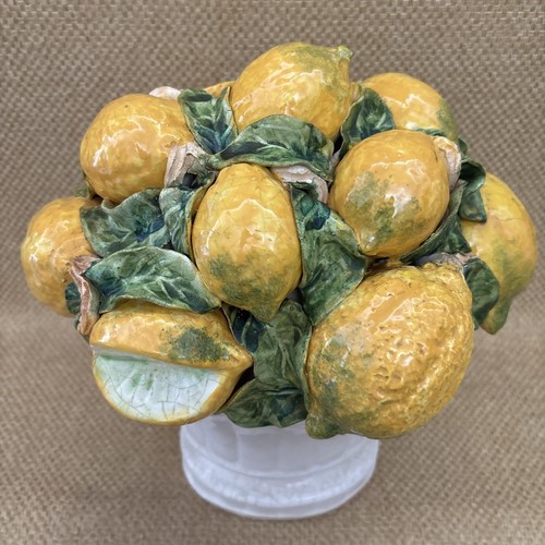 Vintage Italian Majolica Lemon Basket Topiary Hand Painted Centerpiece - Picture 3 of 13