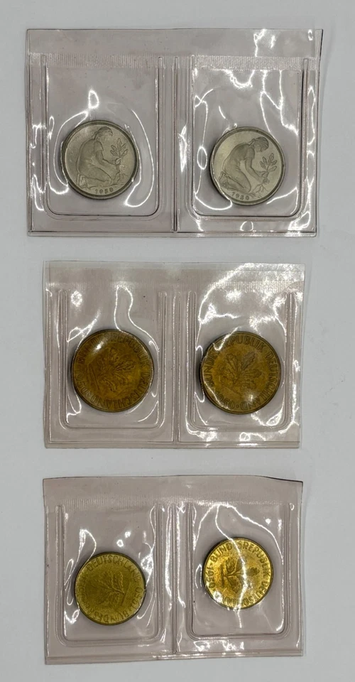 Alemania Colección de 6 1950 Pfennigs 2 5 Pfennig, 2 10 Pfennig, 2 50 Pfennig Foto 2 de 4