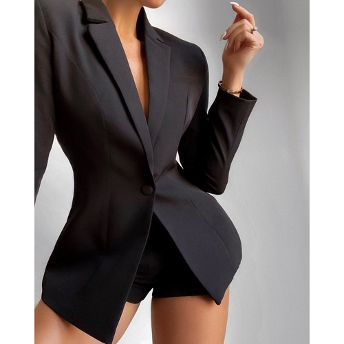 2PCS Women Blazer Suit Co-ord Set Jacket Tops + Shorts Ladies Office Work Suit - Picture 8 of 8