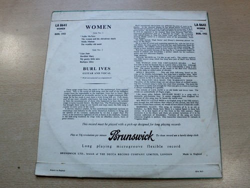 Burl Ives/Women : Folk Songs About The Fair Sex/1956 Brunswick 10" LP - Picture 2 of 7