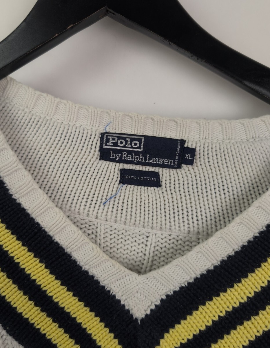 VINTAGE POLO RALPH LAUREN Men's Sz XL White Yellow Cotton Cricket