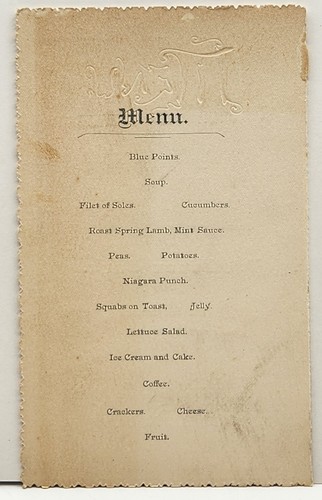 1891 Niagara Hotel Complimentary Banquet Menu for Professor Park - May 25th C2 - Picture 2 of 2