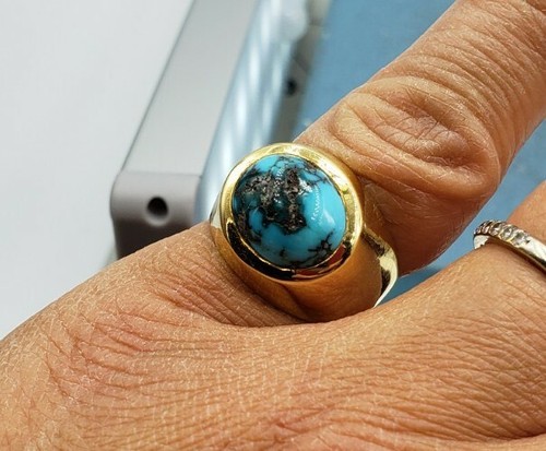 Anillo Candelaria Turquesa Oro Sólido 18k Talla 7.5 - Imagen 11 de 12