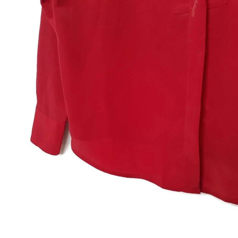 Blusa Karen Scott Mujer Talla L Manga Larga Botón Oculto Pliegues Frontales Roja Foto 4 de 4