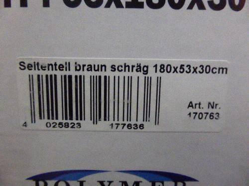 Seitenelement Polymer Seitenteil Braun Schräg 53 x 180 x 30 Vordach NEU OVP - Bild 6 von 6