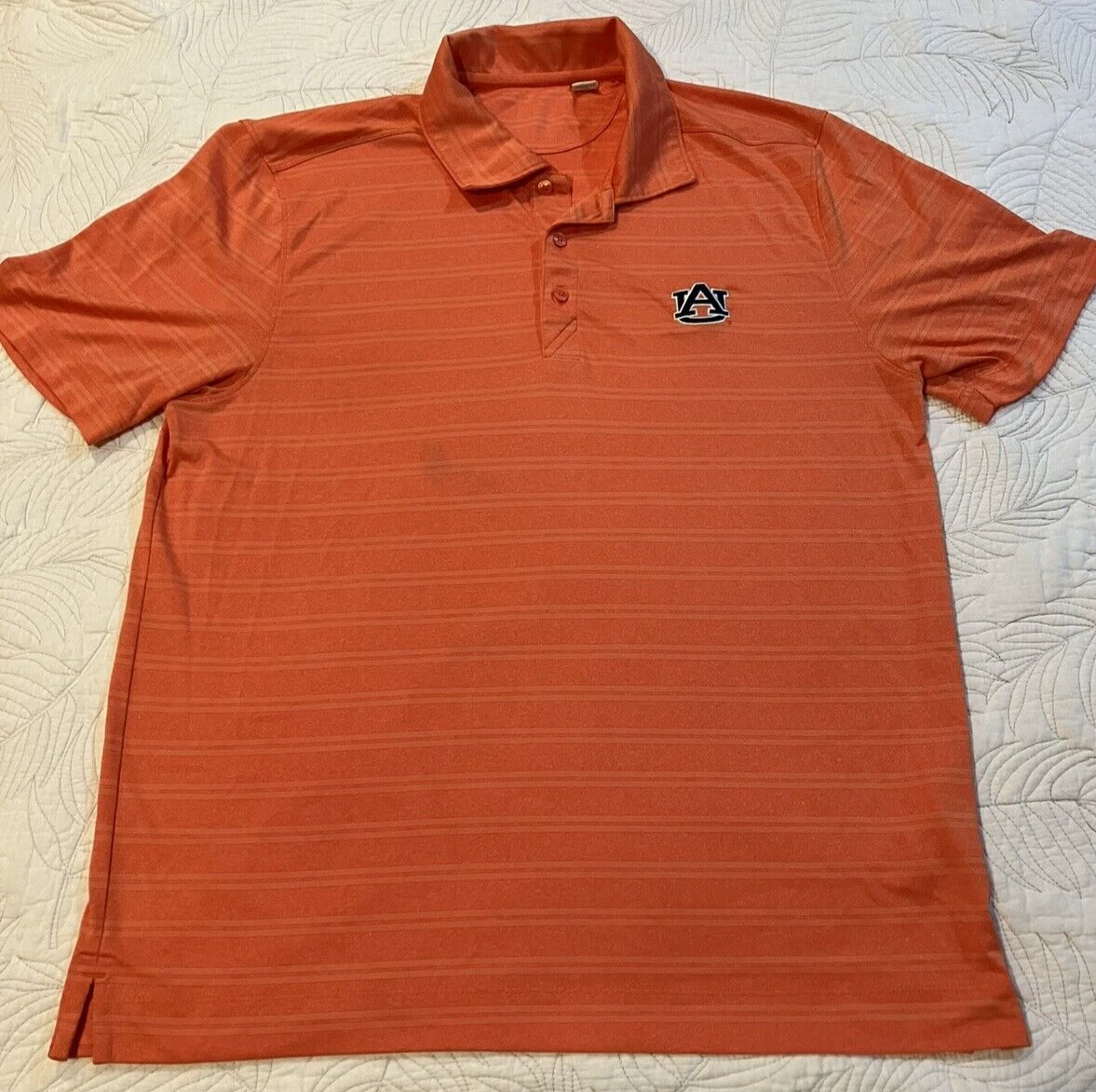 Auburn University Polo Shirt Large Orange Golf Rugby Short Sleeve