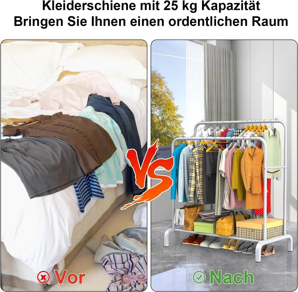 Kleiderständer Garderobenständer Kleiderstange Stabil Freistehend Weiß B622 - Bild 4 von 4