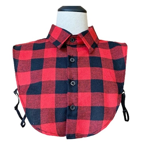 Men Large Lattice Plaid False Collar Detachable Dickey Button Lapel Half Blouse - Picture 3 of 21