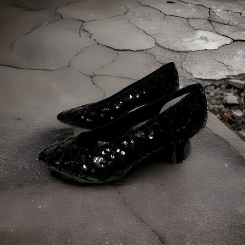Decolte Amanda Smith nere paillettes perline sera tacco alto anni 80 vintage taglia 8B - Foto 9 di 11