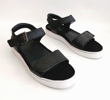 VIONIC Women's Size 8 Black Leather Comfort Ankle Strap Flat Sandals