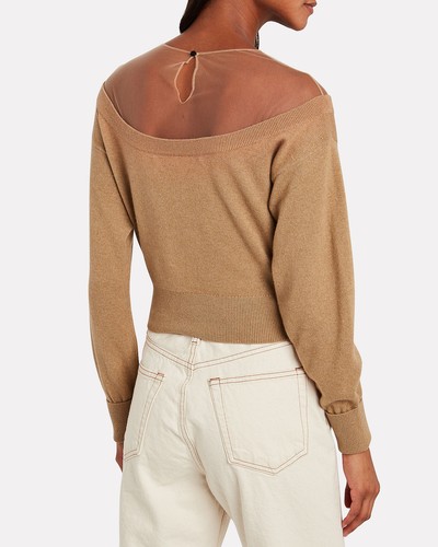 ALEXANDER WANG Fitted Crop Sheer Yoke Pullover Sweater in Beige L Wool Cashmere - Picture 3 of 9