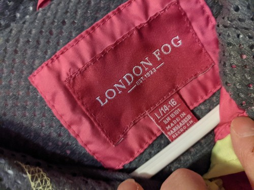 London Fog Spring Fall Lined Hooded Jacket Windbreaker Girls size 14/16 Pink Gra - Picture 6 of 11