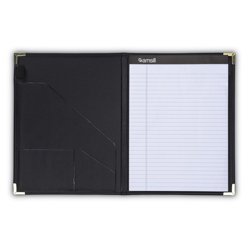 Classic Business Portfolio Executive Padfolio Faux Leather Brass Corners Black - Picture 5 of 7