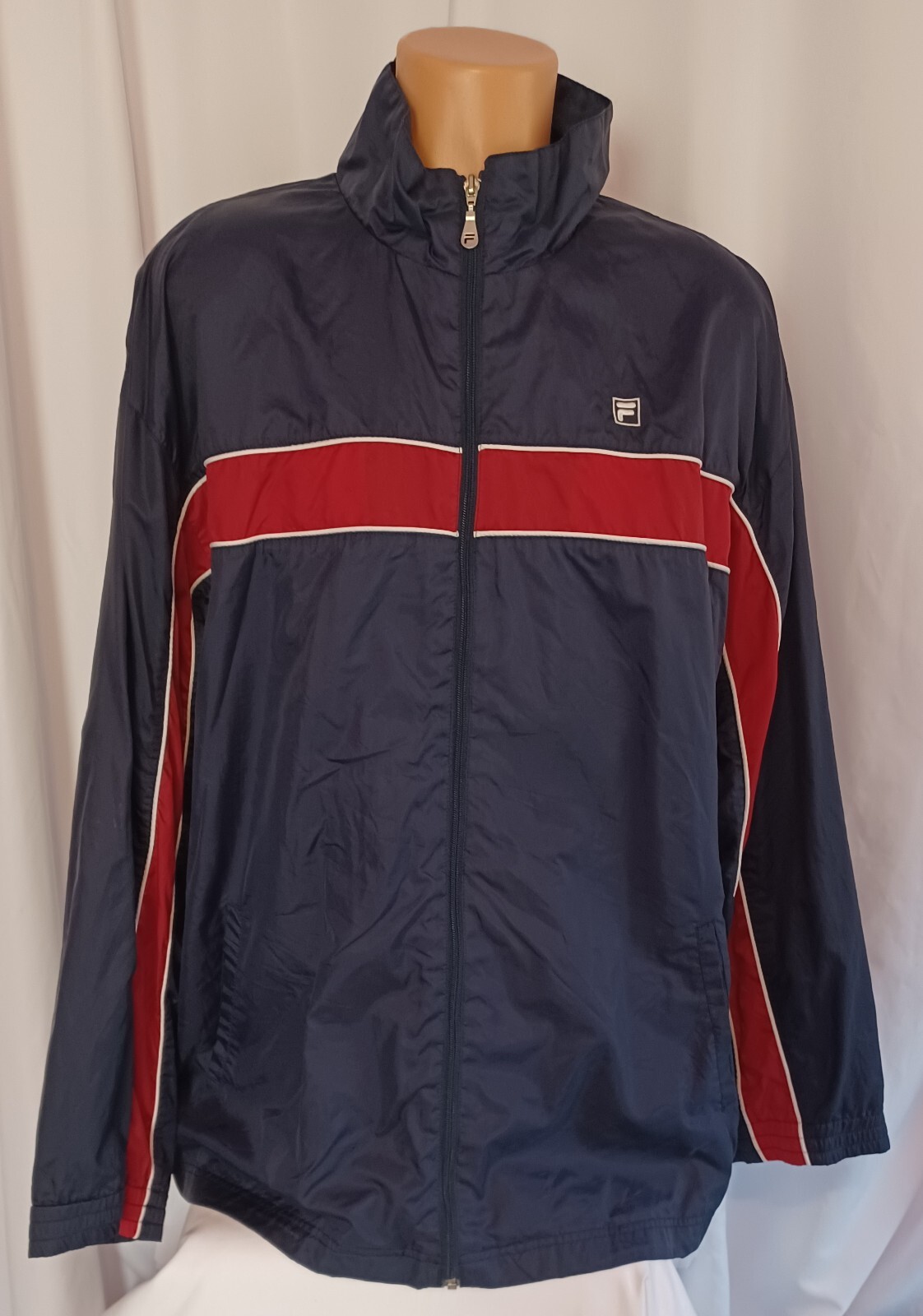 Giacca uomo vintage Fila manica lunga pista full zip taglia XL blu retrò a righe