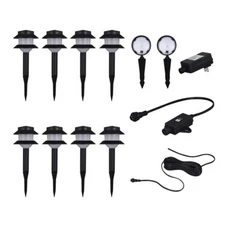 10 Piece Set 9" Black Textured Low Voltage LED Garden Path Landscape Light 