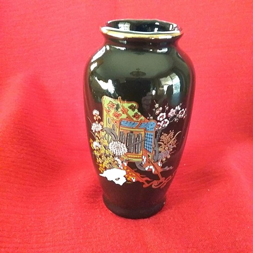 Japanese Mini Bud Vase Rickshaw Floral Glazed Brown Ceramic 4 inches - Picture 6 of 8