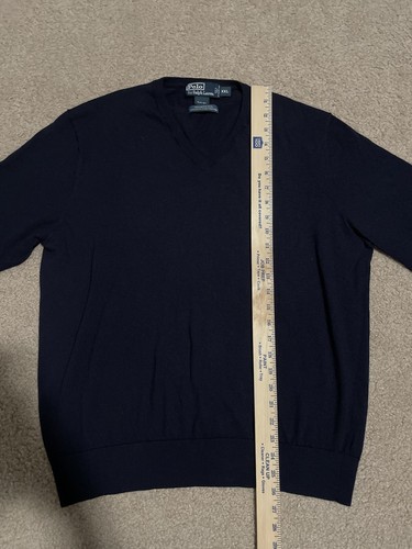 De Colección Polo Ralph Lauren Suéter Para Hombres XXL 100% Lana de Cordero Cuello en V Pullover Tejido Azul - Imagen 5 de 6