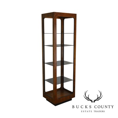 Lane Mid Century Modern Walnut Etagere With Smoked Glass Shelves