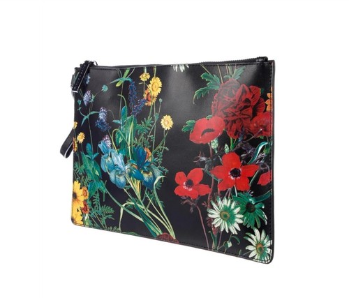 ALICE + OLIVIA BY STACEY BENDET BLACK FLORAL LEATHER CLUTCH/POUCH - Picture 2 of 5