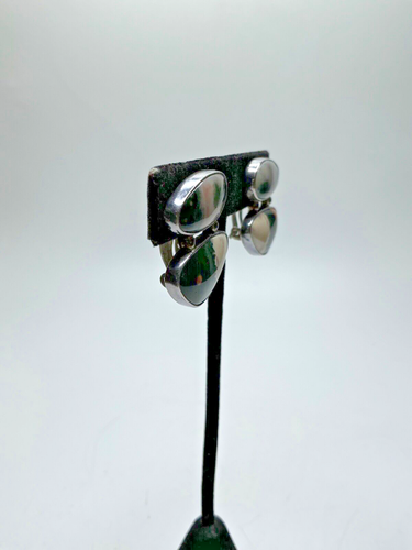 J21.15. Obsidian Sterling Silver & Ocean Jasper Set of Necklace & Clip Earrings - Picture 8 of 19