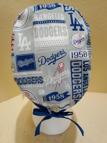 LA Dodgers (grid) MLB Men's Skull/Chemo Surgical Scrub Hat/Cap Handmade - Picture 5 of 7