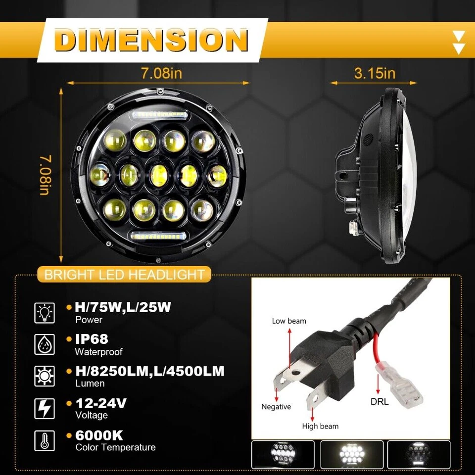 Faro LED alto/bajo de 7 pulgadas para Kawasaki Vulcan VN 500 750 800 900 1500 1600 1700 Foto 3 de 4