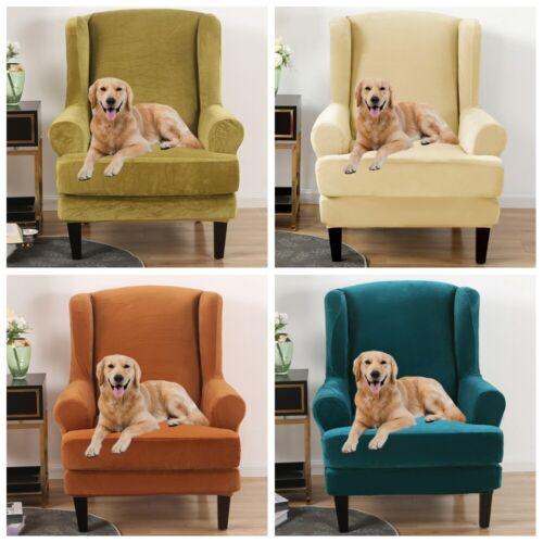 Wingback Chair Cover 2-Pieces Stretch Armchair Sofa Slipcover Wing Chair Covers - Picture 6 of 63